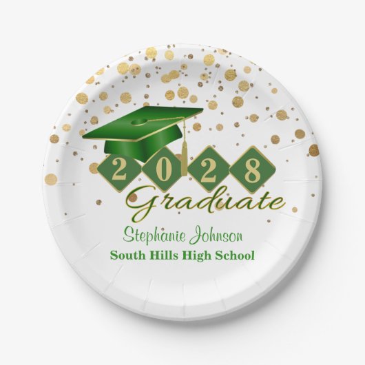 Graduation Party Green & Gold 20XX Pappteller (Vorderseite)