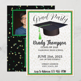 GRADUATION Party-GREEN & GOLD-2 FOTO Einladung