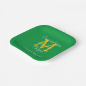 Graduation Party Green Gold White Name Monogram Pappteller (Gewinkelt)