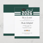 Graduation Party Green White Grad 2025 Einladung (Vorne/Hinten)