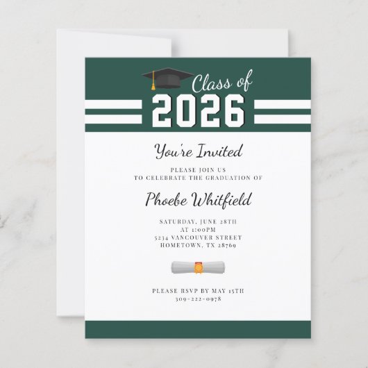 Graduation Party Green White Grad 2025 Einladung (Vorderseite)