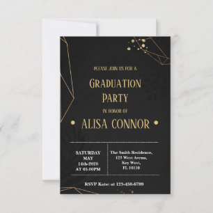 Graduation Party Invintation Black and Gold RSVP Karte