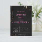 Graduation Party Invintation Black and Pink RSVP Karte (Stehend Vorderseite)