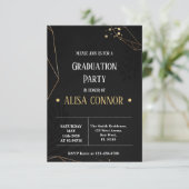 Graduation Party Invintation Black Gold Rose RSVP Karte (Stehend Vorderseite)