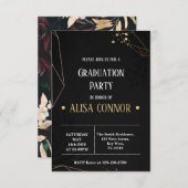 Graduation Party Invintation Black Gold Rose RSVP Karte (Vorne/Hinten)