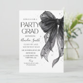 Graduation Party Invitation Black Bow Graduation A Einladung (Stehend Vorderseite)