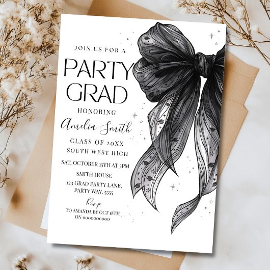 Graduation Party Invitation Black Bow Graduation A Einladung