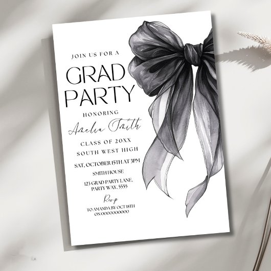Graduation Party Invitation Black Bow Graduation A Einladung