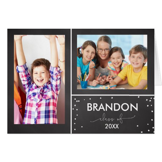 Graduation Party Invitation Black Chalkboard-Look, (Vorderseite (Horizontal))