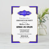 Graduation Party Invitation blue Retro Inspired  Einladung (Stehend Vorderseite)