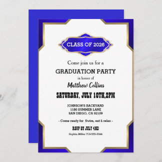 Graduation Party Invitation blue Retro Inspired Einladung