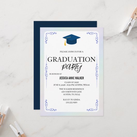 Graduation Party Invitation Elegant Gold Editable Einladung (Vorderseite/Rückseite Beispiel)