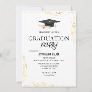 Graduation Party Invitation Elegant Gold Editable  Einladung