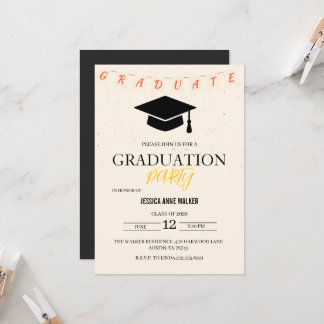 Graduation Party Invitation Elegant Gold Editable Einladung
