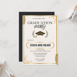 Graduation Party Invitation Elegant Gold Editable Einladung