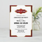 Graduation Party Invitation Red Retro Inspired  Einladung (Stehend Vorderseite)