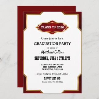 Graduation Party Invitation Red Retro Inspired Einladung