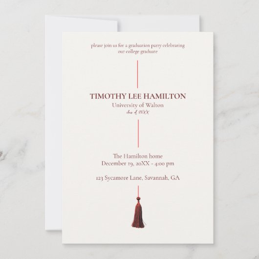 Graduation Party Invitation with Red Tassel Einladung (Vorderseite)