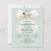Graduation party ivory bow green 2026 invitation (Vorderseite)