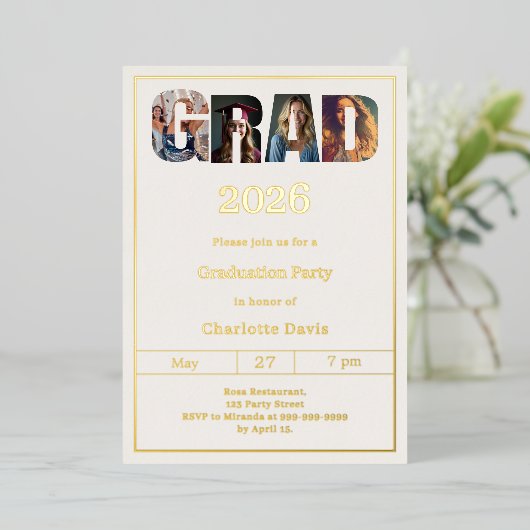 Graduation party ivory gold grad photo folieneinladung (Stehend vorne)