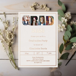 Graduation party ivory rose gold grad photo luxury folieneinladung