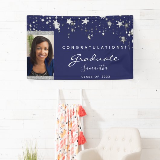 Graduation Party Marine Blue White Stars Foto 2023 Banner (Insitu)