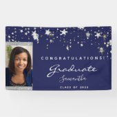 Graduation Party Marine Blue White Stars Foto 2023 Banner (Horizontal)