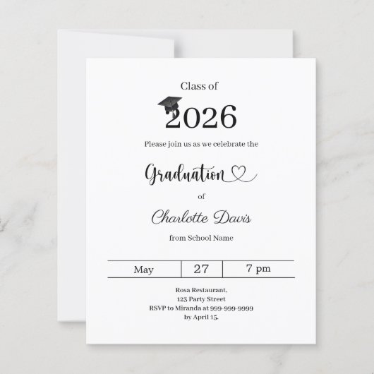 Graduation party modern class of 2026 invitation (Vorderseite)