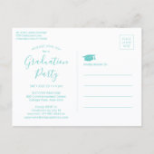 Graduation Party Modern Script Teal Blue 3 Photo Einladungspostkarte (Rückseite)