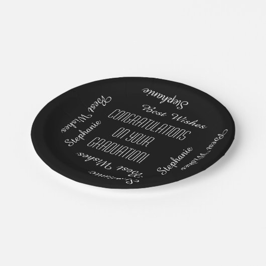 Graduation Party Name Black in White Simple Pappteller (Schrägansicht)