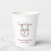 Graduation Party Name Gray Monogram Burgundy White Pappbecher (Vorderseite)