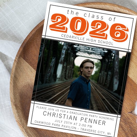 Graduation Party Open House 2023 Foto Orange Einladung