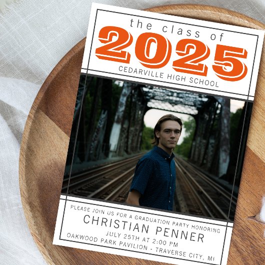 Graduation Party Open House 2023 Foto Orange Einladung