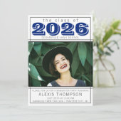 Graduation Party Open House 2025 Foto Blue Einladung (Stehend Vorderseite)