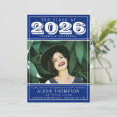 Graduation Party Open House 2025 Foto Blue Einladung (Stehend Vorderseite)