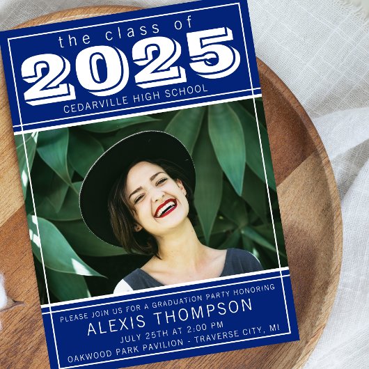 Graduation Party Open House 2025 Foto Blue Einladung