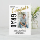 Graduation Party Open House 2025 Foto Gold Einladung (Stehend Vorderseite)