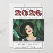 Graduation Party Open House 2025 Foto Maroon Einladung (Vorderseite)