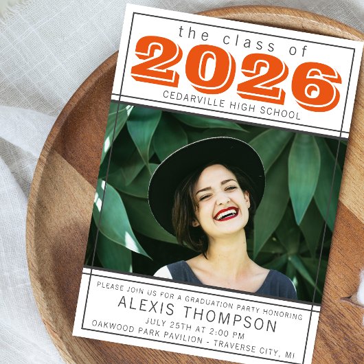 Graduation Party Open House 2025 Foto Orange Einladung