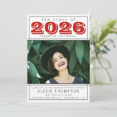 Graduation Party Open House 2025 Foto Red Einladung (Stehend Vorderseite)