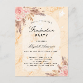 Graduation Party Pampas Gras Marmor Schwarz 2022 Einladungspostkarte