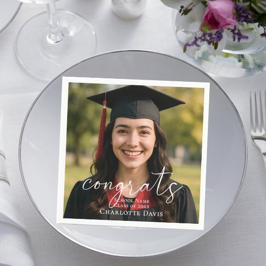 Graduation party photo script congrats luncheon serviette