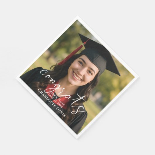 Graduation party photo script congrats luncheon serviette (Ecke)