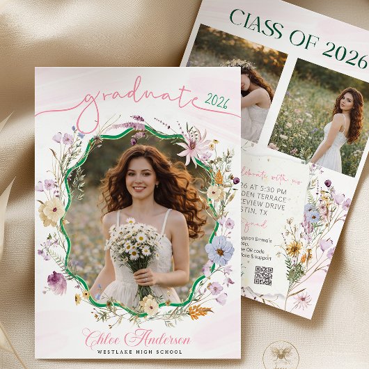 Graduation party QR Code Wildflower   Einladung