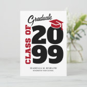 Graduation Party Red Black Einladung (Stehend Vorderseite)