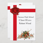 GRADUATION PARTY Red Wax Siegel Monogram Einladung (Vorne/Hinten)