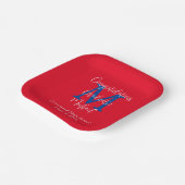 Graduation Party Red White Blue Name Monogram Pappteller (Gewinkelt)