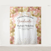 Graduation Party Rose Gold Balloons Streamers Wandteppich (Vorderseite)