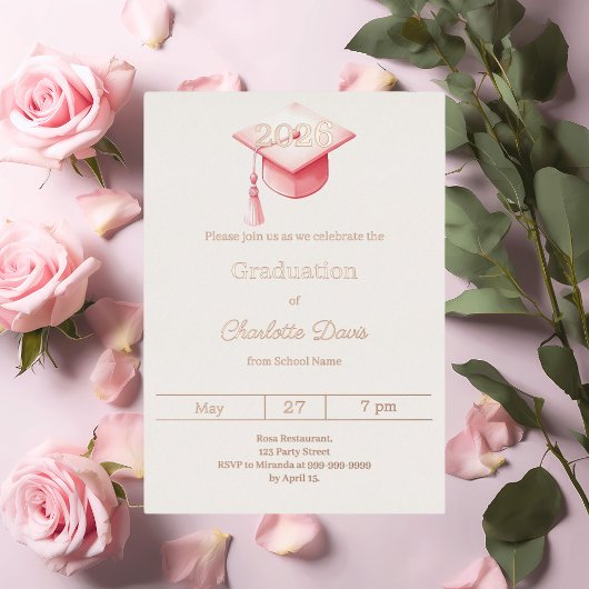 Graduation party rose gold class of 2026 luxury folieneinladung