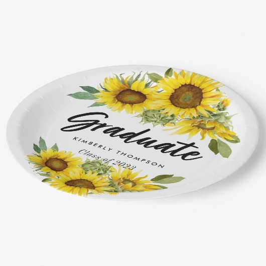 Graduation Party Script Celebration Sonnenblume Pappteller (Schrägansicht)